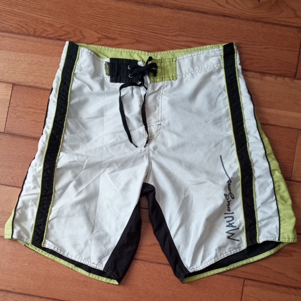 Maui and Sons Men's Swim Shorts - White, Black, and Green